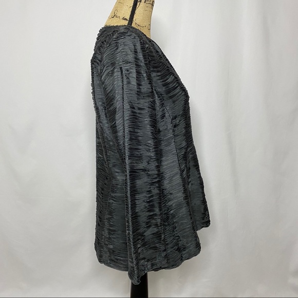Eileen Fisher Charcoal Gray Silk Metallic Blazer - Picture 4 of 9